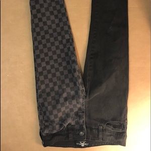 Half black half checkered skinny jeans